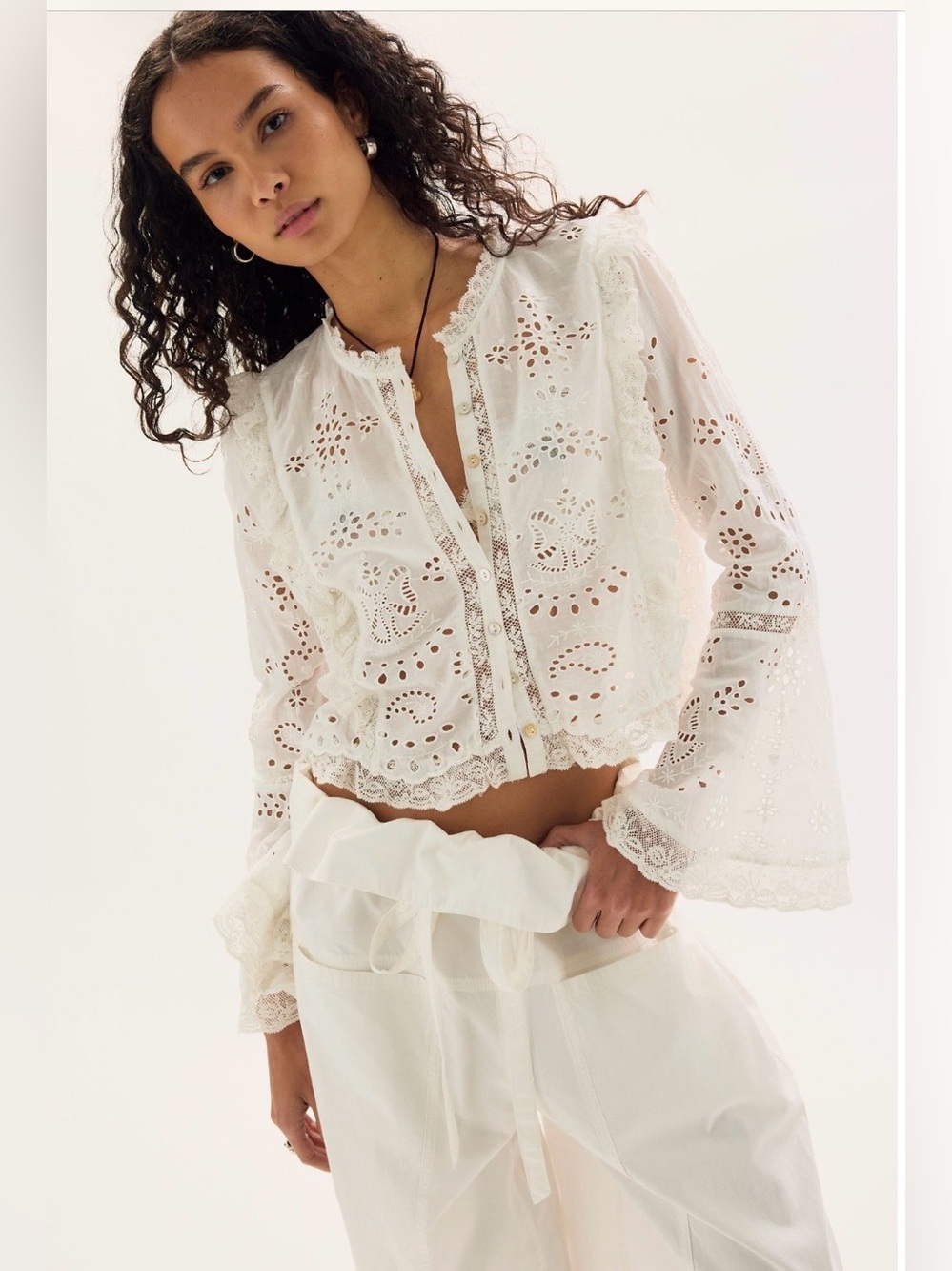 Free People LoveShackFancy Hawthorne Blouse 💯 Cotton NWT